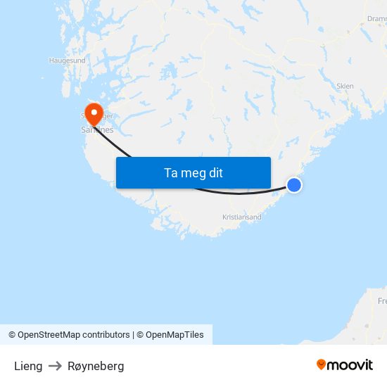 Lieng to Røyneberg map