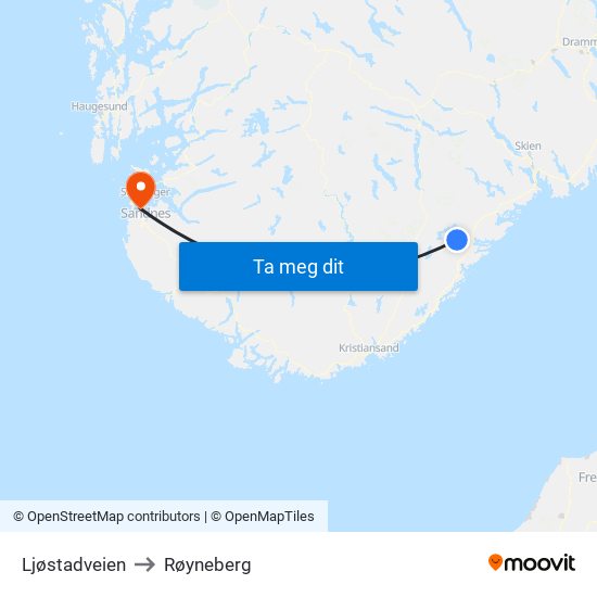 Ljøstadveien to Røyneberg map