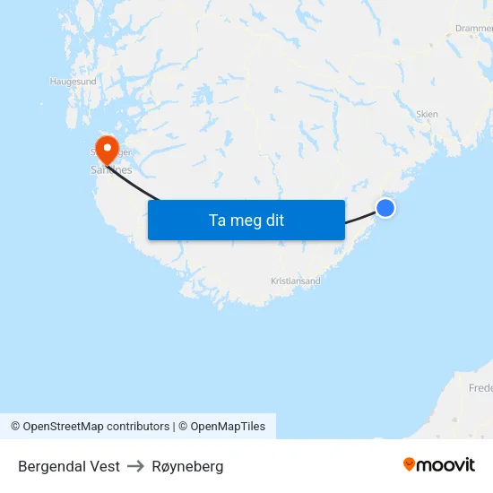 Bergendal Vest to Røyneberg map