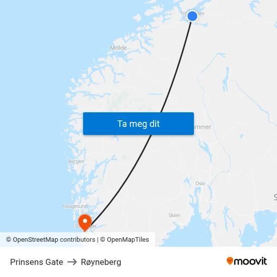Prinsens Gate to Røyneberg map