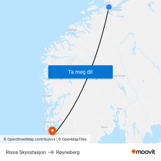 Rissa Skysstasjon to Røyneberg map