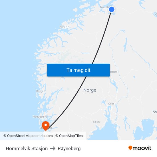 Hommelvik Stasjon to Røyneberg map