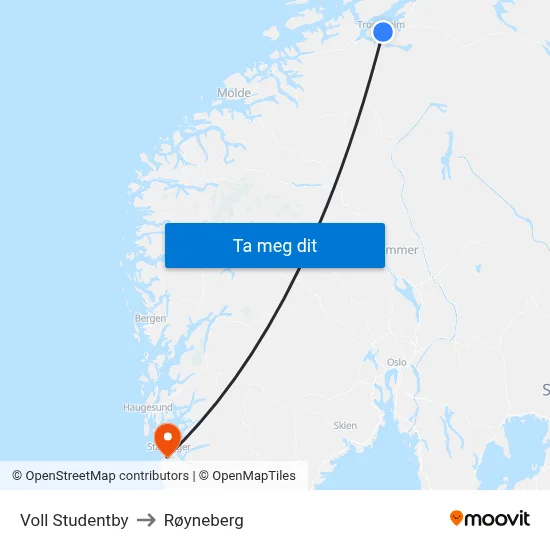 Voll Studentby to Røyneberg map