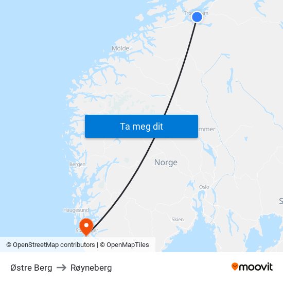 Østre Berg to Røyneberg map