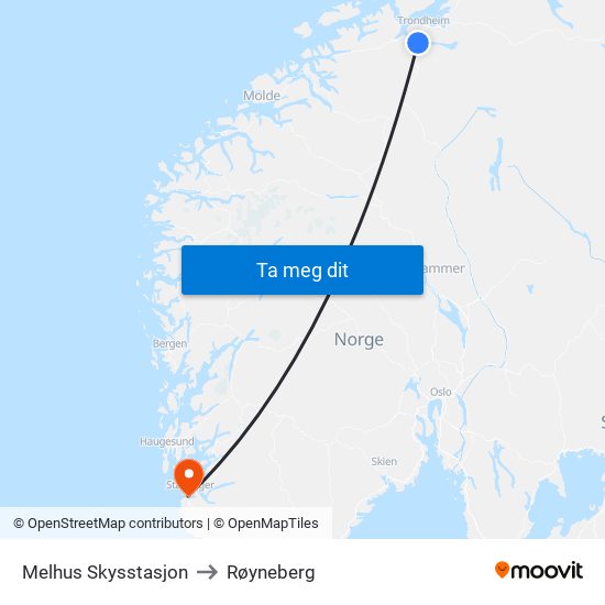 Melhus Skysstasjon to Røyneberg map