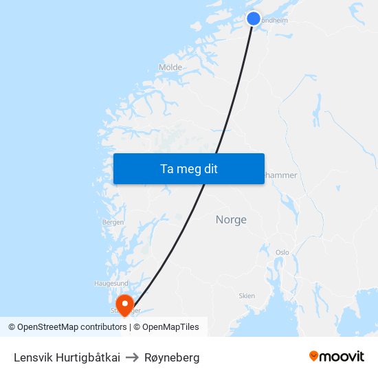 Lensvik Hurtigbåtkai to Røyneberg map