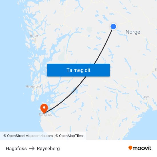 Hagafoss to Røyneberg map