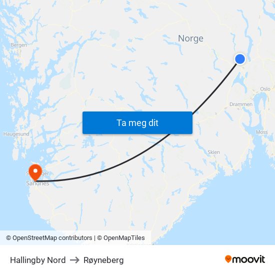 Hallingby Nord to Røyneberg map