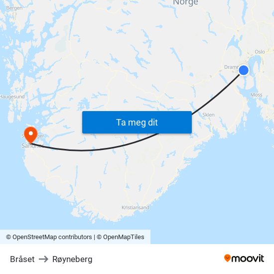 Bråset to Røyneberg map
