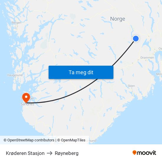 Krøderen Stasjon to Røyneberg map