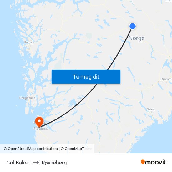 Gol Bakeri to Røyneberg map