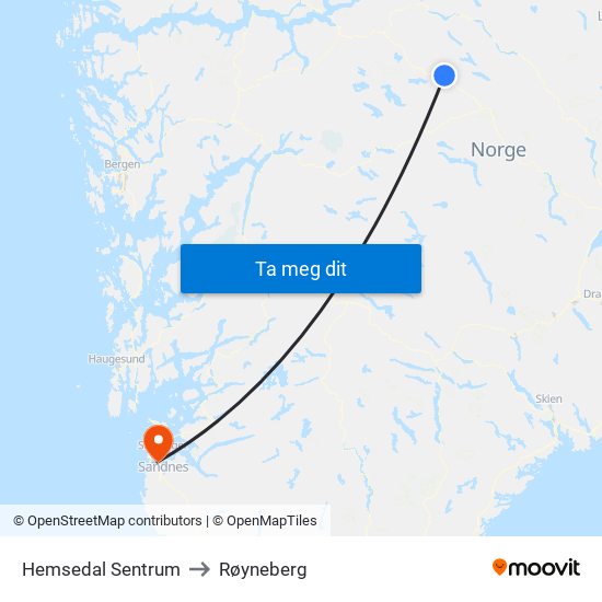 Hemsedal Sentrum to Røyneberg map