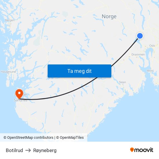 Botilrud to Røyneberg map