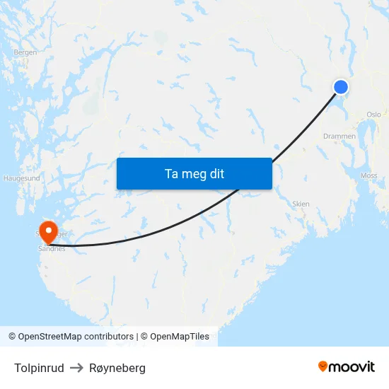 Tolpinrud to Røyneberg map