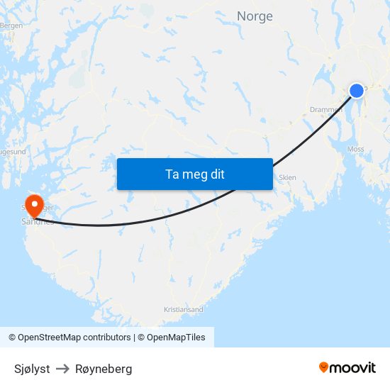 Sjølyst to Røyneberg map