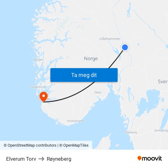 Elverum Torv to Røyneberg map