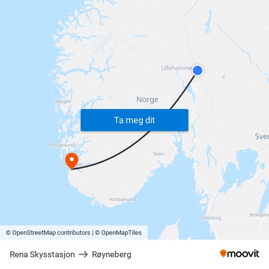 Rena Skysstasjon to Røyneberg map