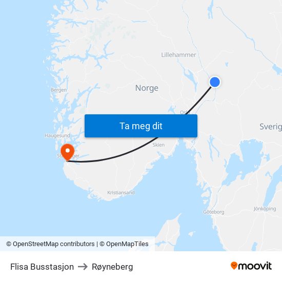 Flisa Busstasjon to Røyneberg map