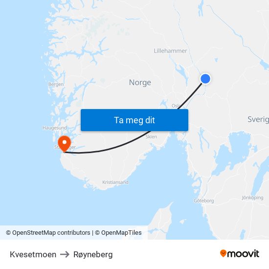 Kvesetmoen to Røyneberg map