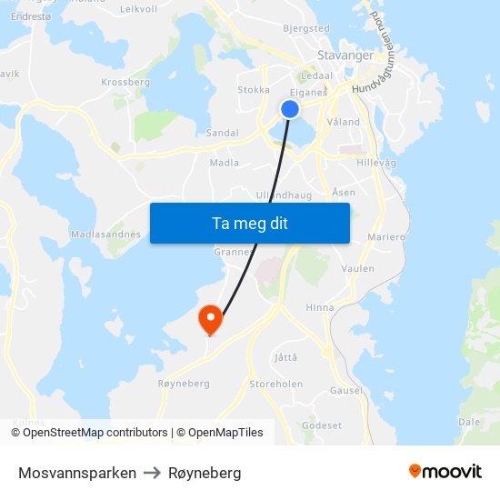 Mosvannsparken to Røyneberg map