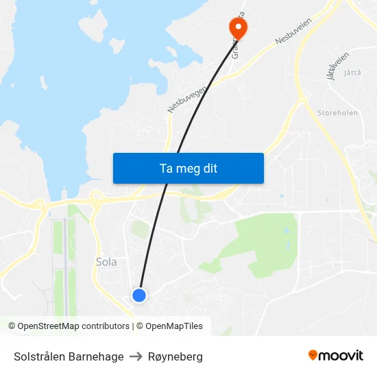 Solstrålen Barnehage to Røyneberg map