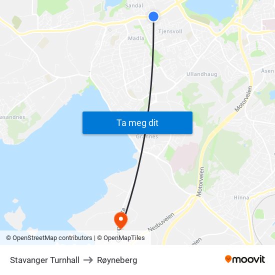 Stavanger Turnhall to Røyneberg map