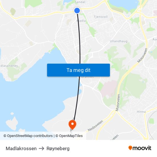 Madlakrossen to Røyneberg map