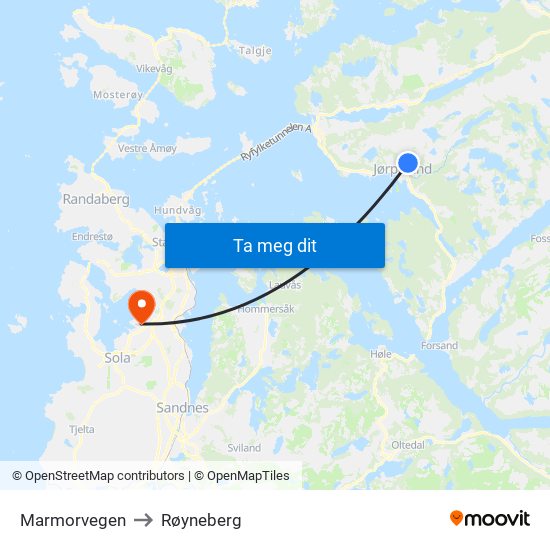 Marmorvegen to Røyneberg map