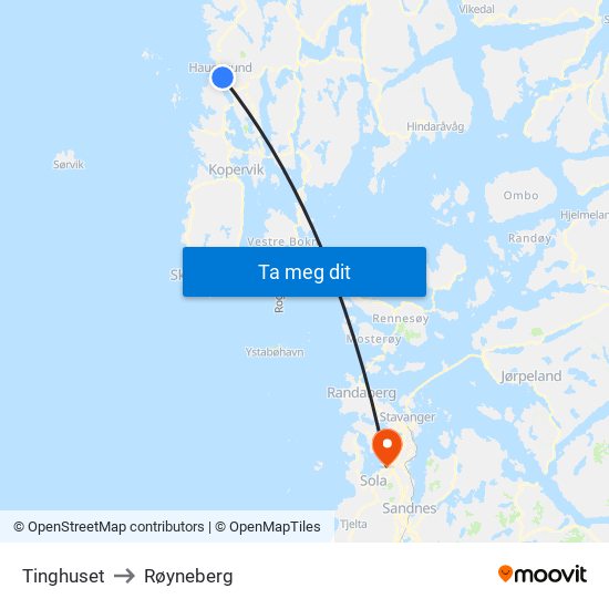 Tinghuset to Røyneberg map