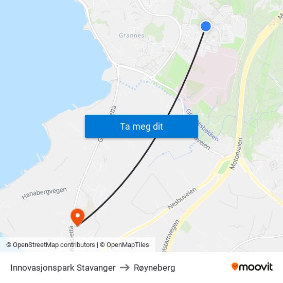 Innovasjonspark Stavanger to Røyneberg map