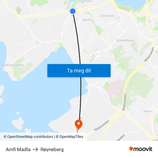 Amfi Madla to Røyneberg map