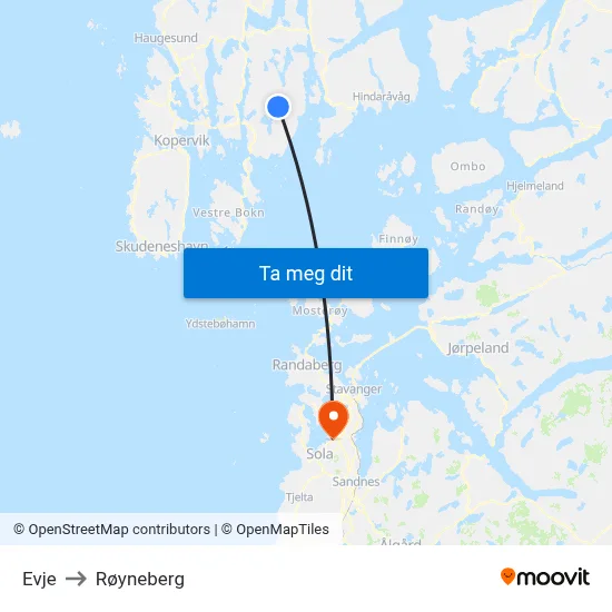 Evje to Røyneberg map