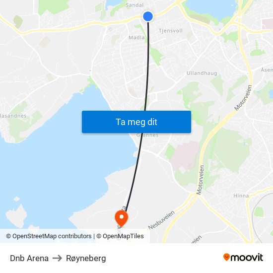 Dnb Arena to Røyneberg map