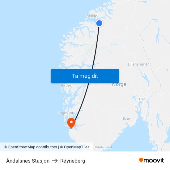 Åndalsnes Stasjon to Røyneberg map