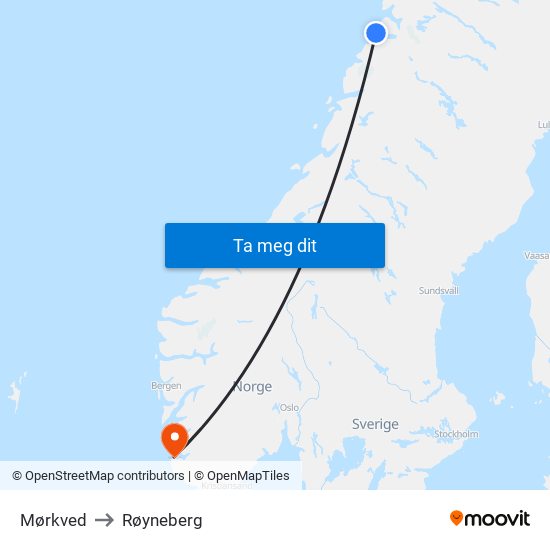 Mørkved to Røyneberg map