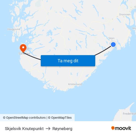 Skjelsvik Knutepunkt to Røyneberg map