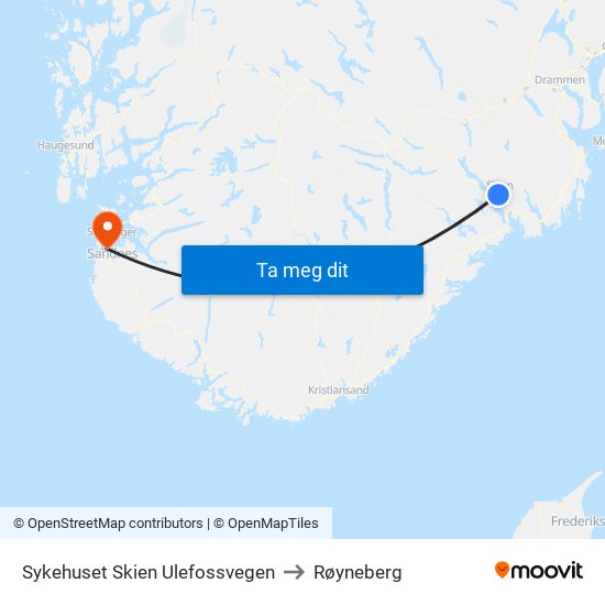 Sykehuset Skien Ulefossvegen to Røyneberg map