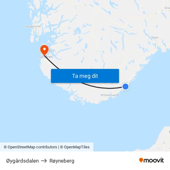 Øygårdsdalen to Røyneberg map
