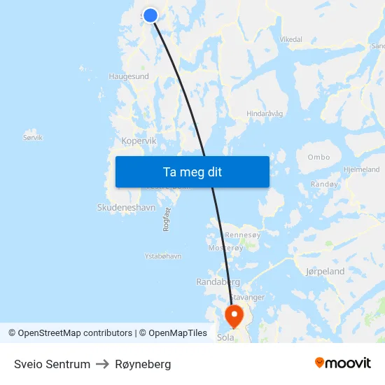 Sveio Sentrum to Røyneberg map