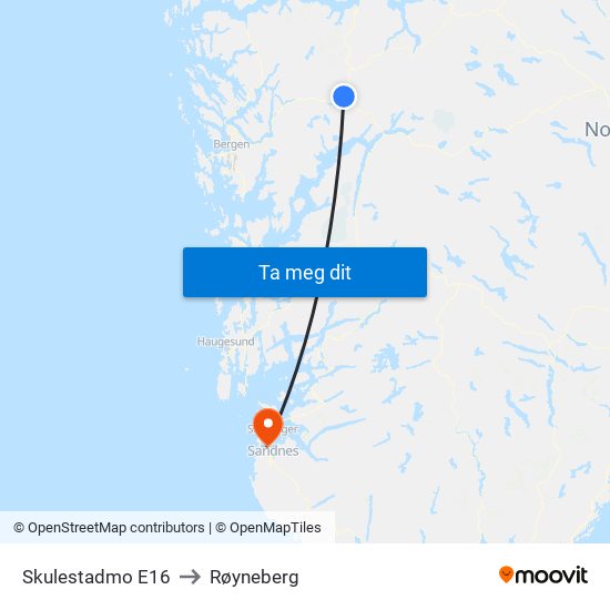 Skulestadmo E16 to Røyneberg map