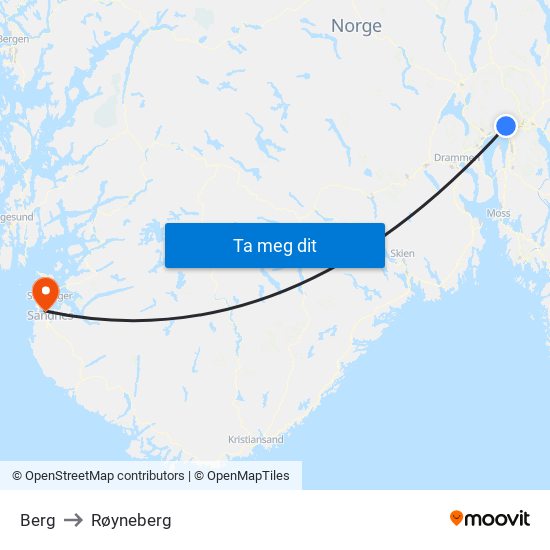 Berg to Røyneberg map