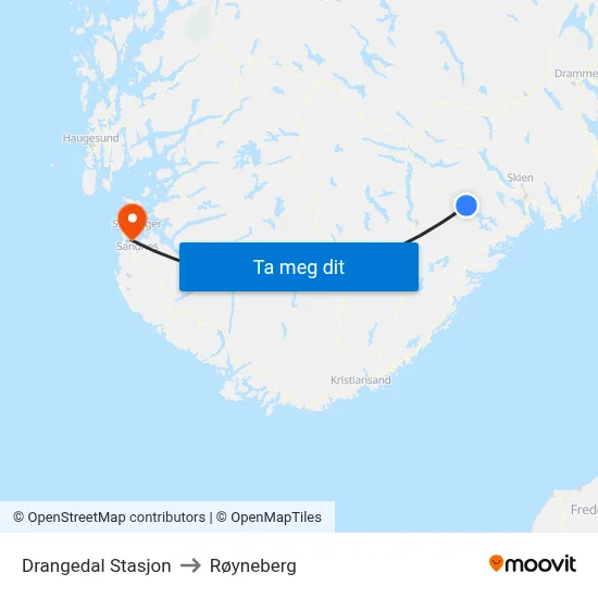 Drangedal Stasjon to Røyneberg map