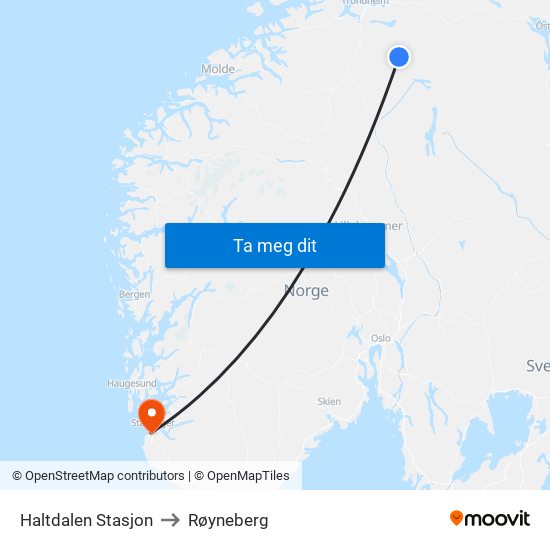 Haltdalen Stasjon to Røyneberg map