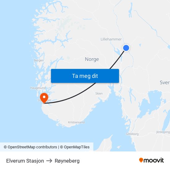 Elverum Stasjon to Røyneberg map