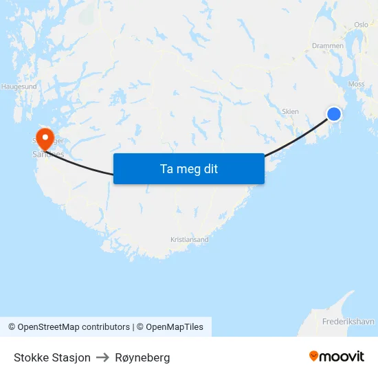 Stokke Stasjon to Røyneberg map
