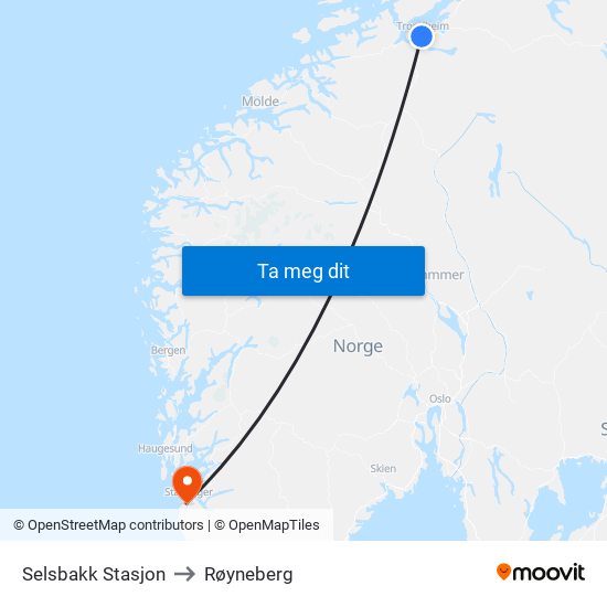 Selsbakk Stasjon to Røyneberg map