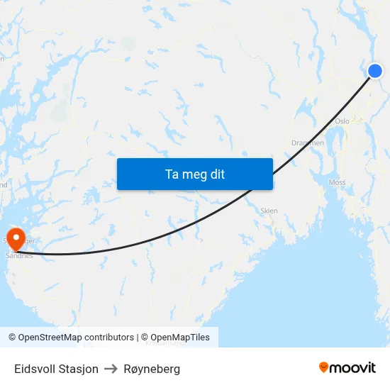 Eidsvoll Stasjon to Røyneberg map