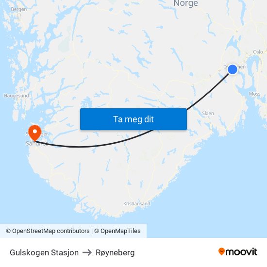 Gulskogen Stasjon to Røyneberg map