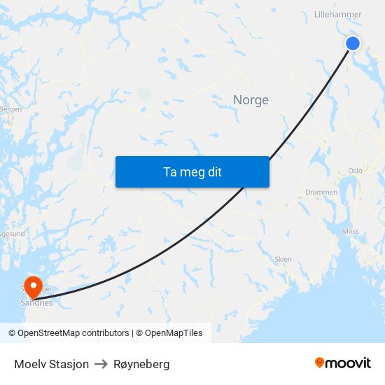 Moelv Stasjon to Røyneberg map