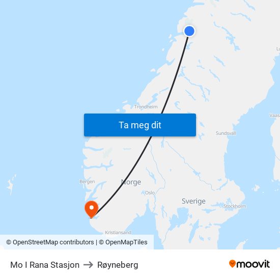 Mo I Rana Stasjon to Røyneberg map